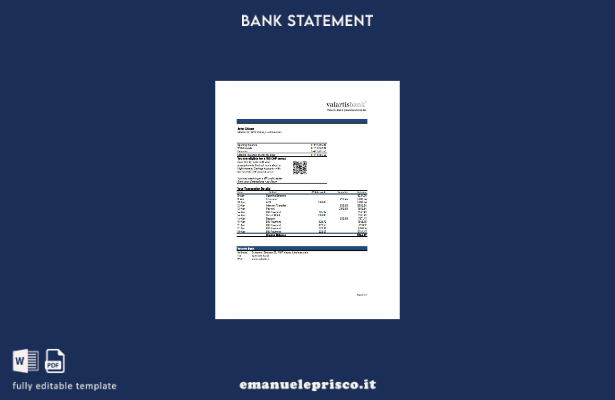 modello Excel di estratto conto bancario Liechtenstein Valartis in stile verific